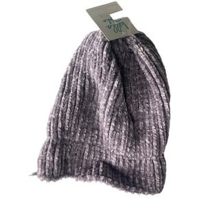 Big Lots Womens Purple Chenille Ribbed Knit Cuffed Beanie Hat Winter Cozy CC31
